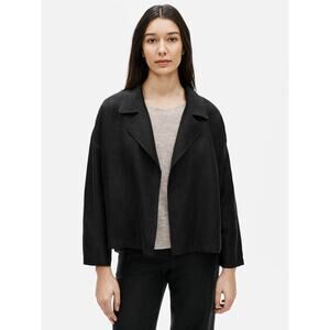 Eileen Fisher Tencel and Linen Slub Blend Black Blazer Jacket Size Large NWT